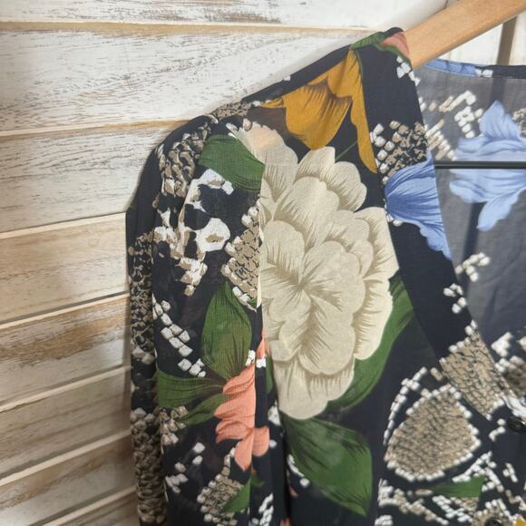 CABI 3762 Womens LARGE Snake Charmer Sheer Dark Floral Blouse Top Balloon Sleeve - Picture 11 of 16